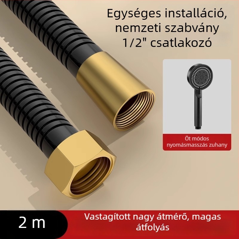 Nagy áramlású zuhanykészlet, zuhanycső réz/rozsdamentes acélból, kerek zuhanyfej, menetes csatlakozás, modern minimalista stílus