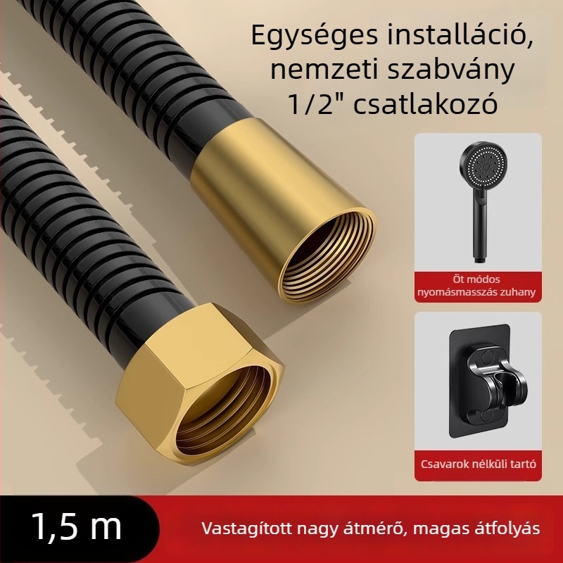 Nagy áramlású zuhanykészlet, zuhanycső réz/rozsdamentes acélból, kerek zuhanyfej, menetes csatlakozás, modern minimalista stílus