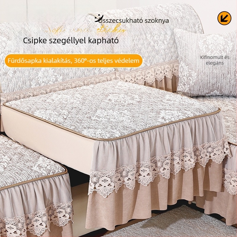 Teljes kanapéhuzat, amely lefedi az ülőpárnát és a chaise hátulsó részét, csúszásmentes rögzítés, univerzális téli használathoz
