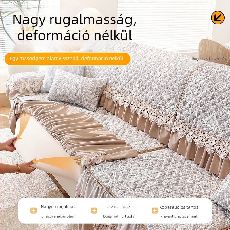 Teljes kanapéhuzat, amely lefedi az ülőpárnát és a chaise hátulsó részét, csúszásmentes rögzítés, univerzális téli használathoz