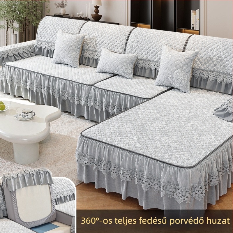 Teljes kanapéhuzat, amely lefedi az ülőpárnát és a chaise hátulsó részét, csúszásmentes rögzítés, univerzális téli használathoz