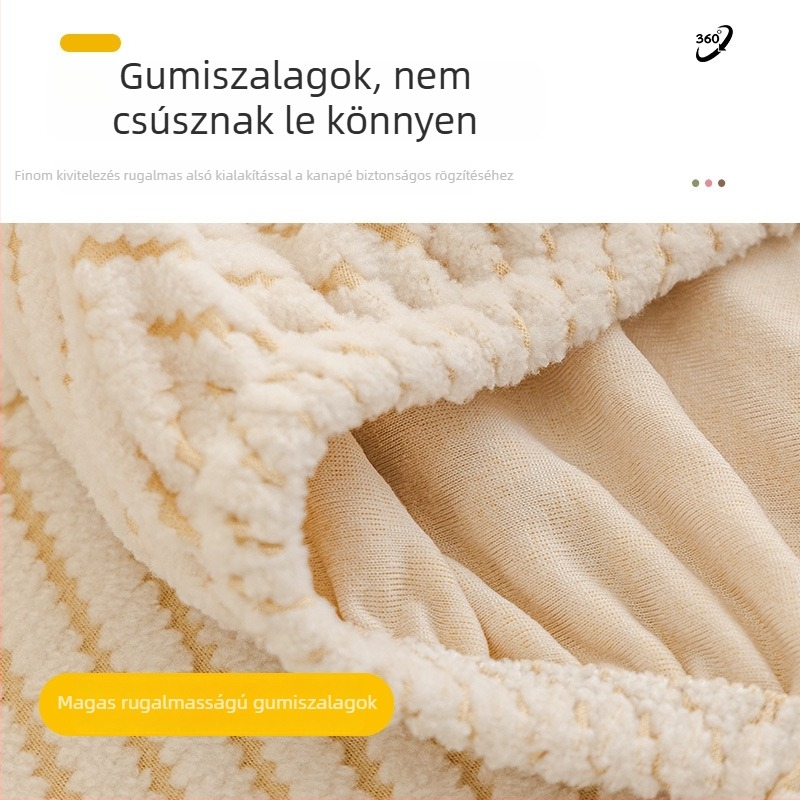 Krém színű elasztikus kanapévédő, teljes fedéssel, univerzális illeszkedés, macskák okozta karcolások elleni védelem, csúszásmentes, geometrikus mintával