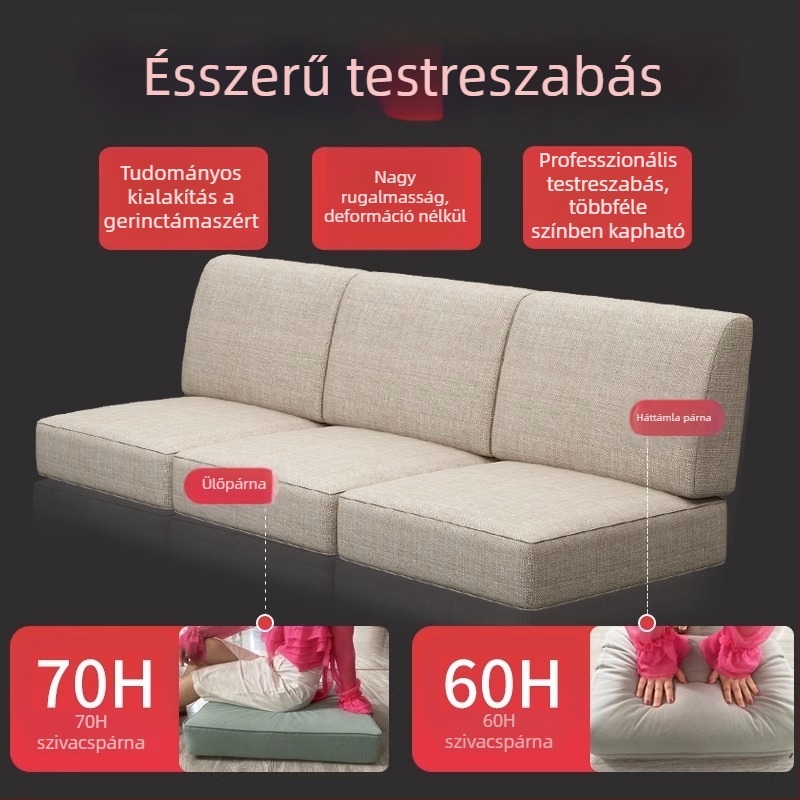 Személyre szabott kanapé párnák magas sűrűségű habbal, masív mahagónifa kerettel, textilbázisú bevonattal, vastagabb és merev hát- és ülőpárnák
