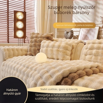 Téli vastag nyusziszőr plüss kanapé ülőpárna, csúszásmentes, teljes burkolatú huzattal a chaise-hez