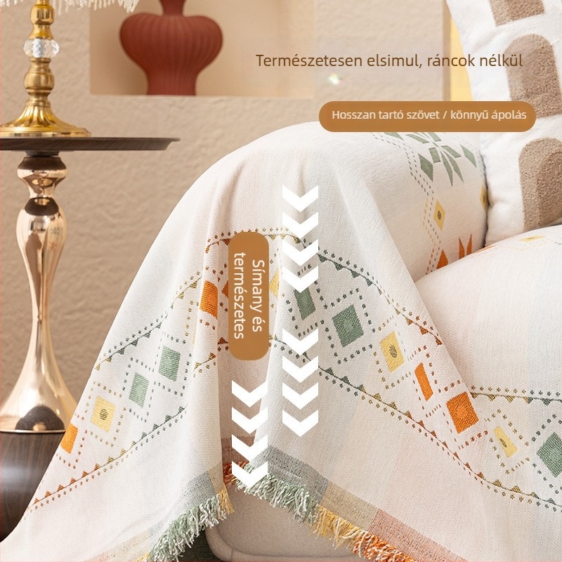 Chenille kanapéhuzat bohem stílusban, geometriai mintával, sarokkanapéhoz