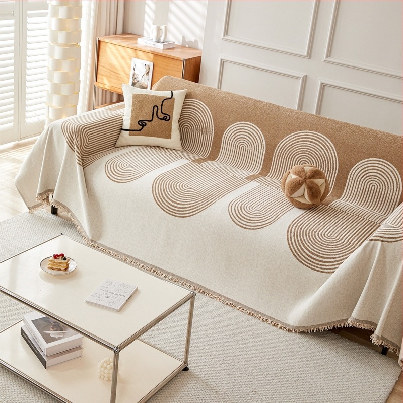 Chenille kanapévédő, minimalist stílusú nordikus dizájn, csíkos mintázat, általános kanapéhoz, egész éves, macskakarcolás elleni védelem