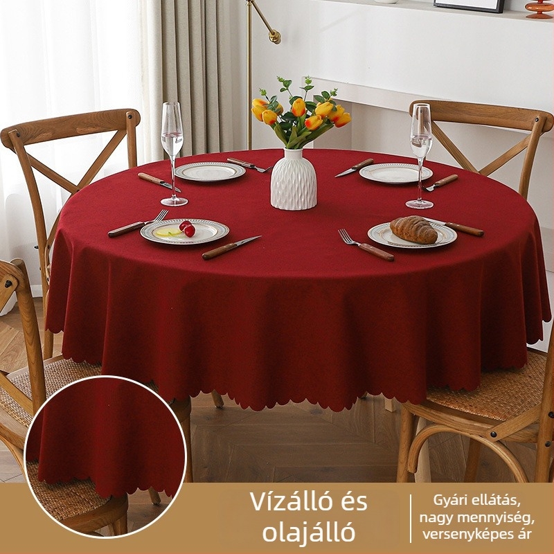 Kerek asztalterítő pamut- és lenkeverékből, vízálló és olajálló, egyszínű, otthoni és hotel használatra, modern minimalista stílus