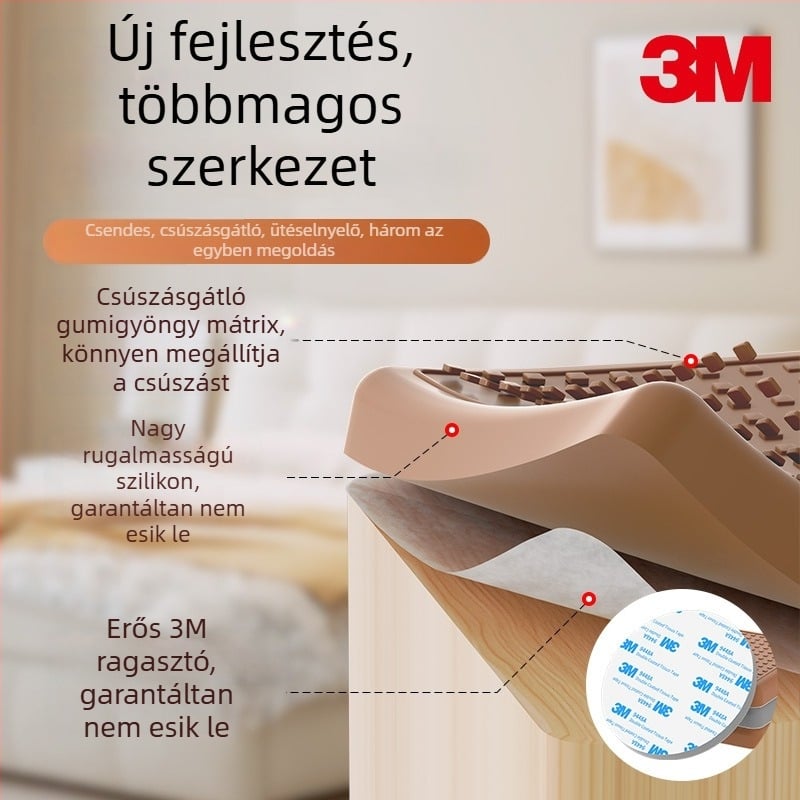 Szilikon talpbetétek asztalok és székek lábaira, vastagított csúszásmentes, hangtalan párnák kanapé és ágy lábaihoz, magasságot növelő csúszásmentes padok.