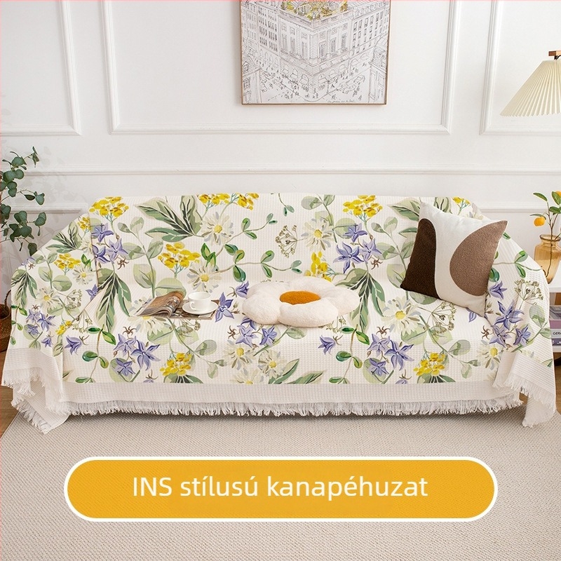 Floral mintás INS stílusú kanapétakaró – univerzális védőhuzat több üléses kanapóhoz, minden évszakra
