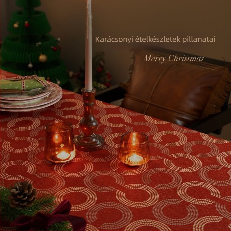 Karácsonyi asztalterítő, téglalap alakú, geometrikus mintázat, poliuretán elasztikus rostból (spandex), hőálló