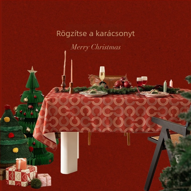 Karácsonyi asztalterítő, téglalap alakú, geometrikus mintázat, poliuretán elasztikus rostból (spandex), hőálló