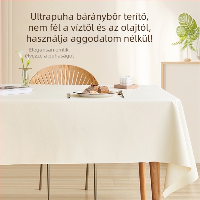 Fehér báránybőr textúrájú asztalterítő, téglalap alakú, vízálló és olajálló, PVC