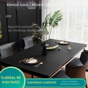 Fekete bőr asztali alátét, olaj- és vízálló, nem igényel mosást, védő az asztal számára, modern minimalist stílus, luxus érzet