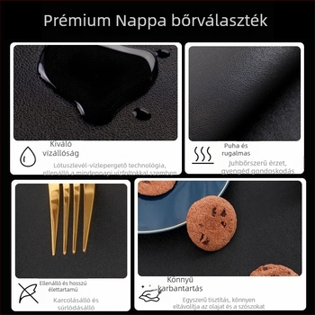 Fekete bőr asztali alátét, olaj- és vízálló, nem igényel mosást, védő az asztal számára, modern minimalist stílus, luxus érzet