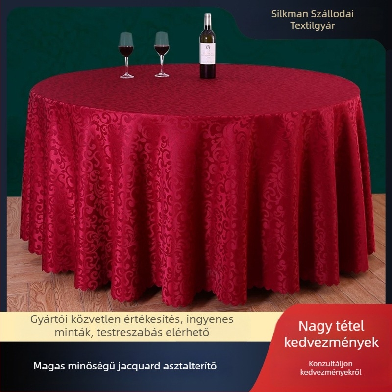 Kör alakú asztalterítő poliészterből, jacquard, virágos mintával (anyag: poliészter; forma: kör; minta: virágos; funkció: kopásálló)