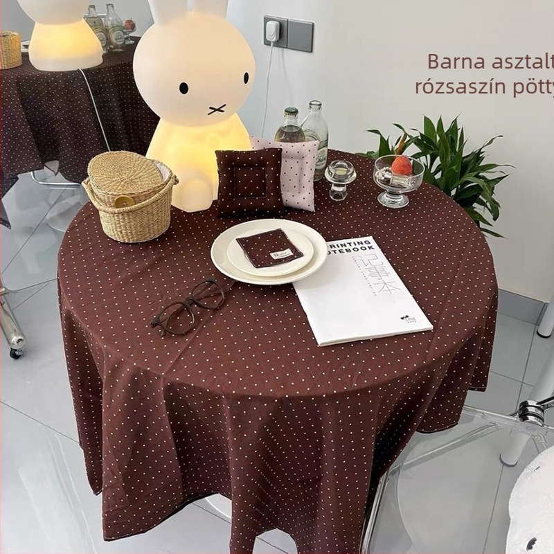 Púpos kerek asztalterítő pöttyös és virágos mintával, gyűrődésmentes, hőálló, rajzfilmszerű stílus, hálószoba, kollégium, íróasztal, kávézóasztal, porvédő dekoráció