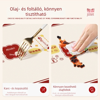 Vörös újévi asztalterítő, vízálló és olajálló, mosás nélkül, hőálló, félkör alakú PVC asztalterítő kávéasztalhoz, ünnepi luxus hangulat