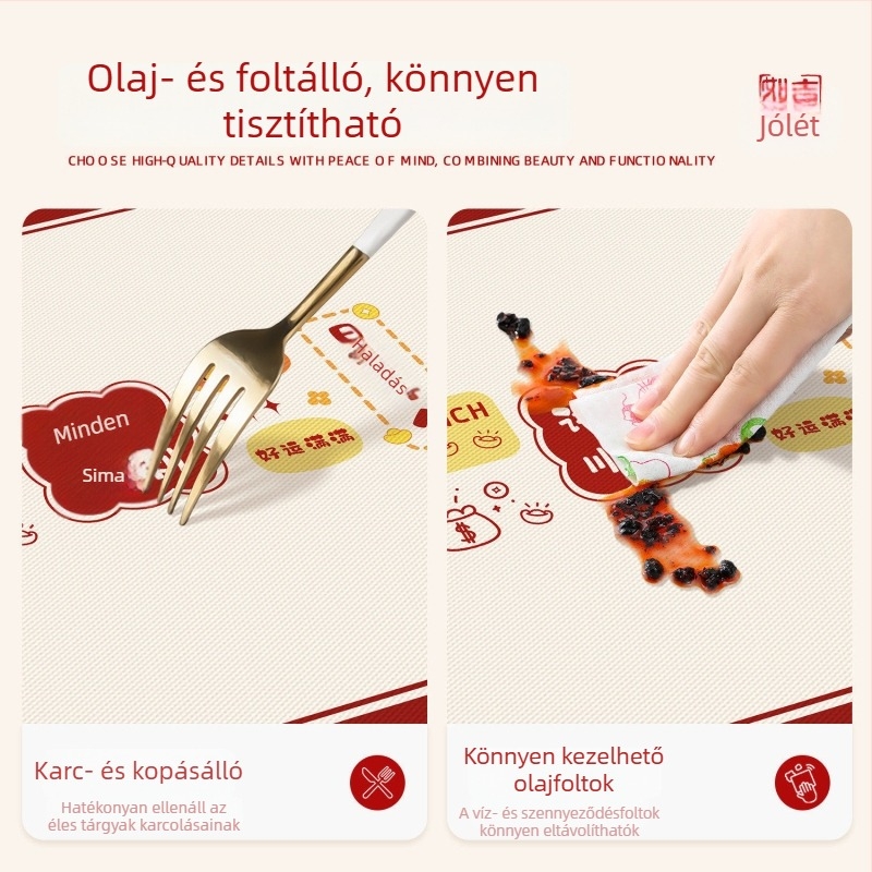 Vörös újévi asztalterítő, vízálló és olajálló, mosás nélkül, hőálló, félkör alakú PVC asztalterítő kávéasztalhoz, ünnepi luxus hangulat