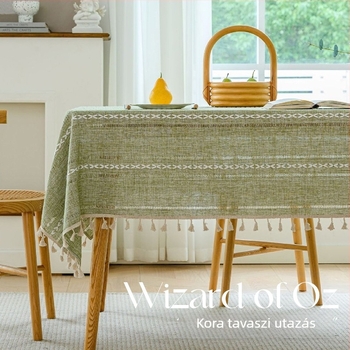 Bojtokkal díszített asztalterítő, téglalap alakú Jacquard kivágott részletekkel, poliészter, csúszásmentes, kopásálló