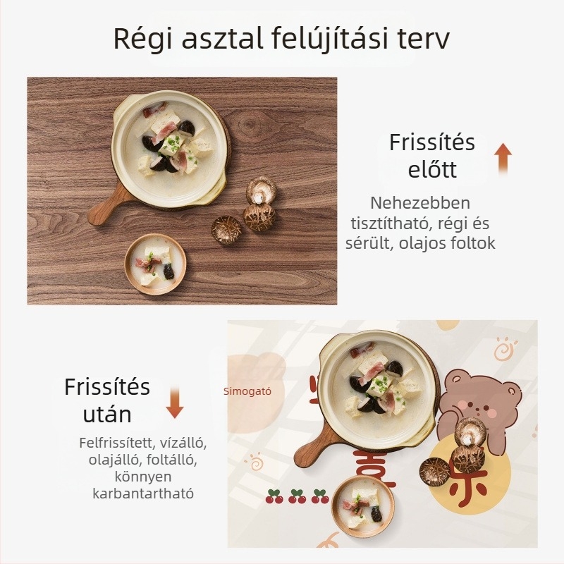 PVC asztalterítő, téglalap alakú, vízálló és olajálló, modern minimalista stílusú, cartoon mintával, Tilis