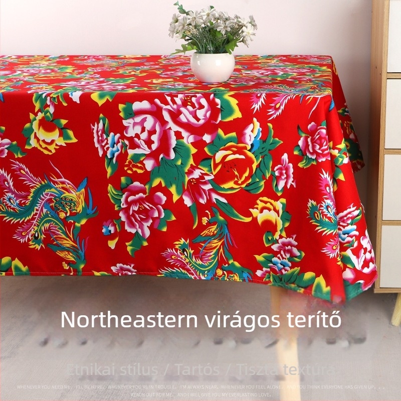 Etno-stílusú nyomtatott asztalterítő, négyzet alakú, nagy virágos mintával, éttermeknek, teázóknak és bároknak