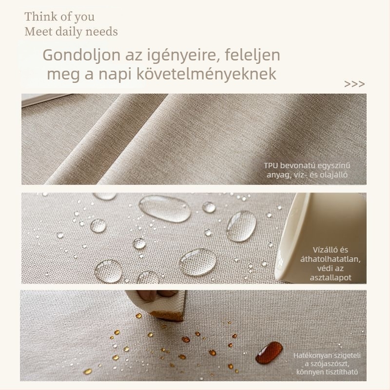 Világos luxus asztalterítő, víz- és olajálló, nem igényel mosást, egyszínű pamut-lin keverékből, téglalap alakú étkező- vagy dohányasztalhoz, nordic stílus.