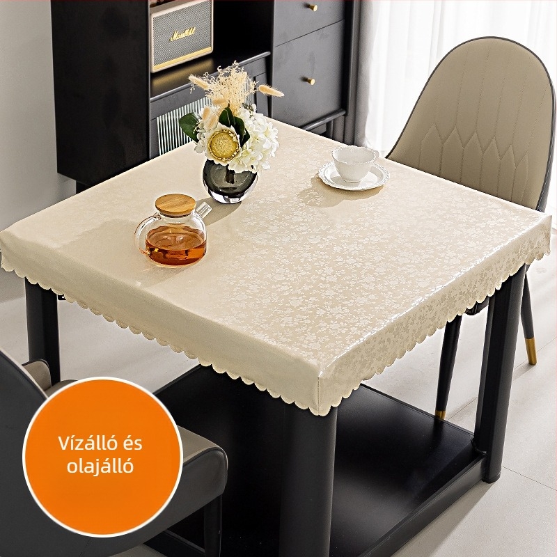Négyzet alakú PVC asztalterítő, vízálló, por- és olajálló, modern minimalist stílusú, növények és virágok mintával.