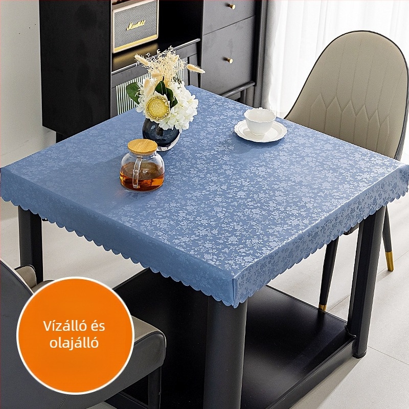 Négyzet alakú PVC asztalterítő, vízálló, por- és olajálló, modern minimalist stílusú, növények és virágok mintával.