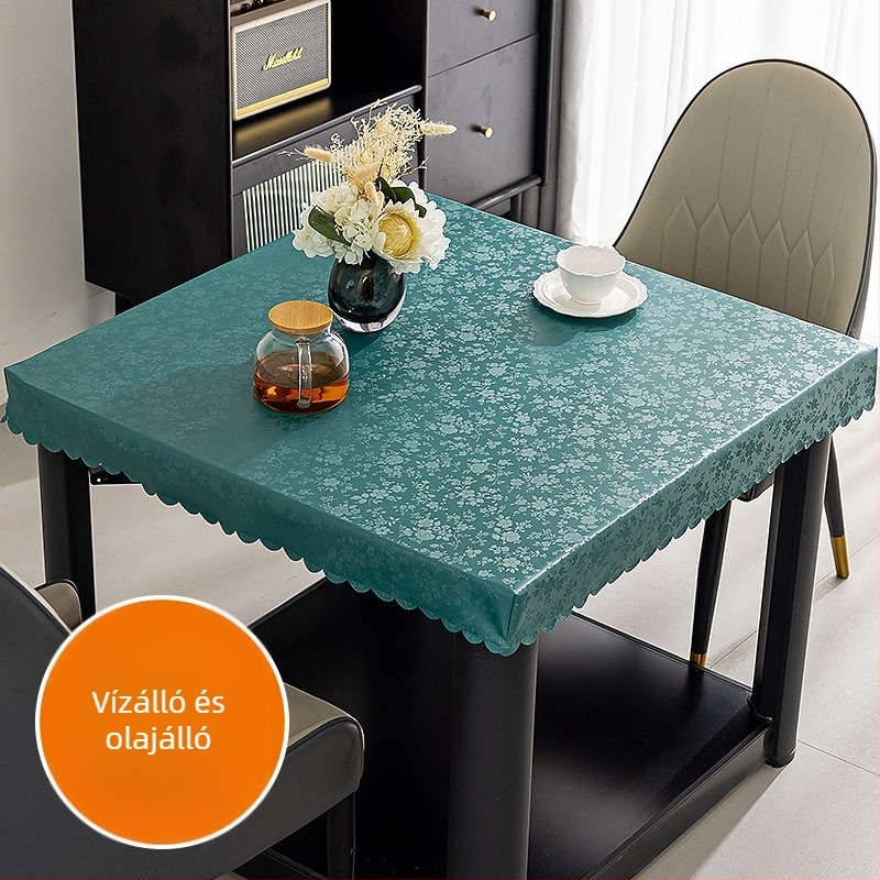 Négyzet alakú PVC asztalterítő, vízálló, por- és olajálló, modern minimalist stílusú, növények és virágok mintával.