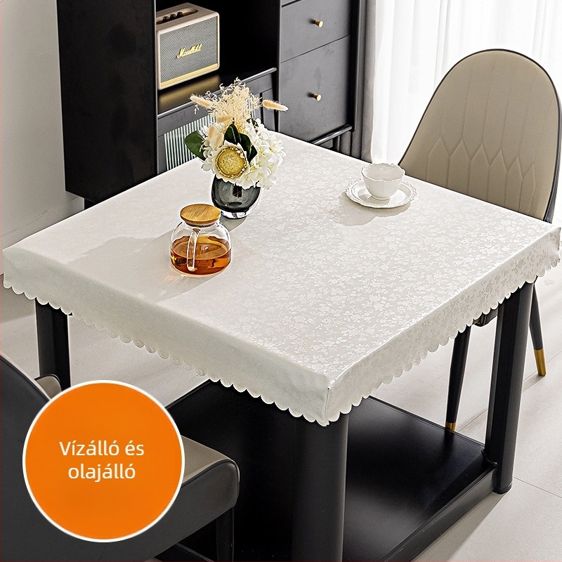 Négyzet alakú PVC asztalterítő, vízálló, por- és olajálló, modern minimalist stílusú, növények és virágok mintával.