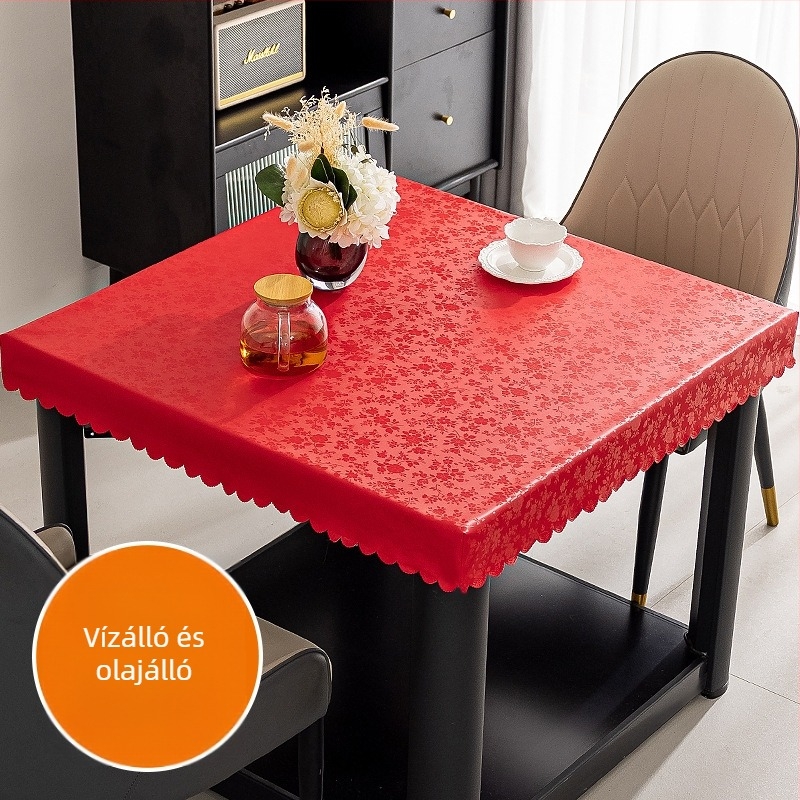 Négyzet alakú PVC asztalterítő, vízálló, por- és olajálló, modern minimalist stílusú, növények és virágok mintával.