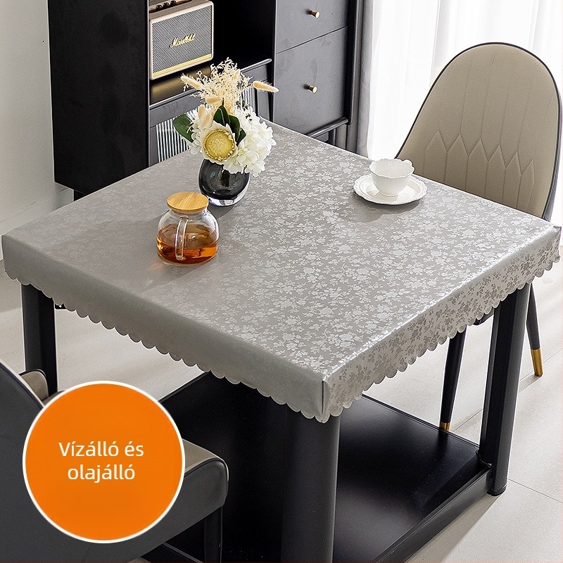 Négyzet alakú PVC asztalterítő, vízálló, por- és olajálló, modern minimalist stílusú, növények és virágok mintával.