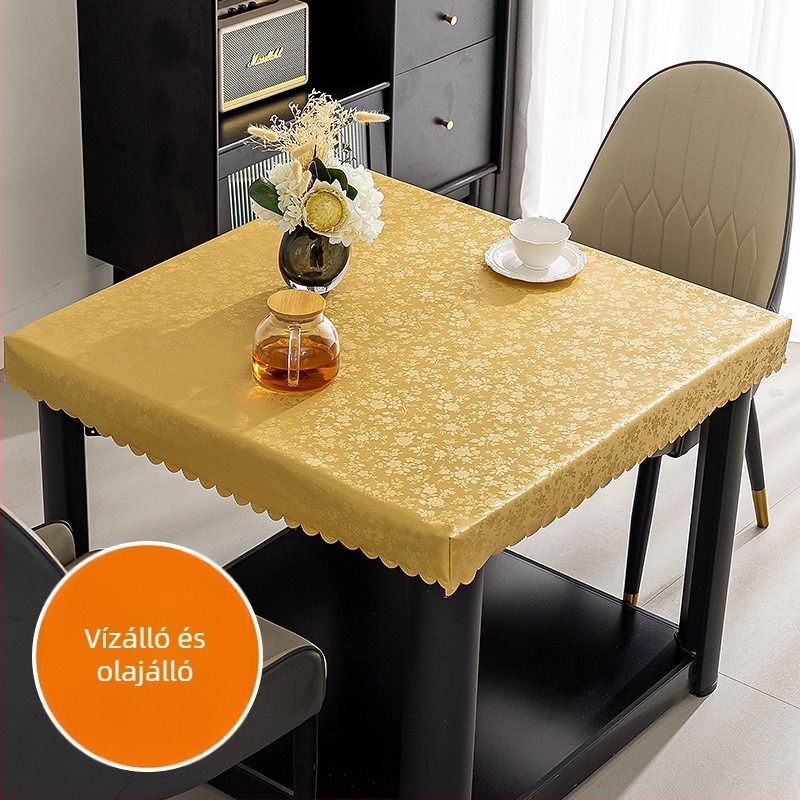Négyzet alakú PVC asztalterítő, vízálló, por- és olajálló, modern minimalist stílusú, növények és virágok mintával.