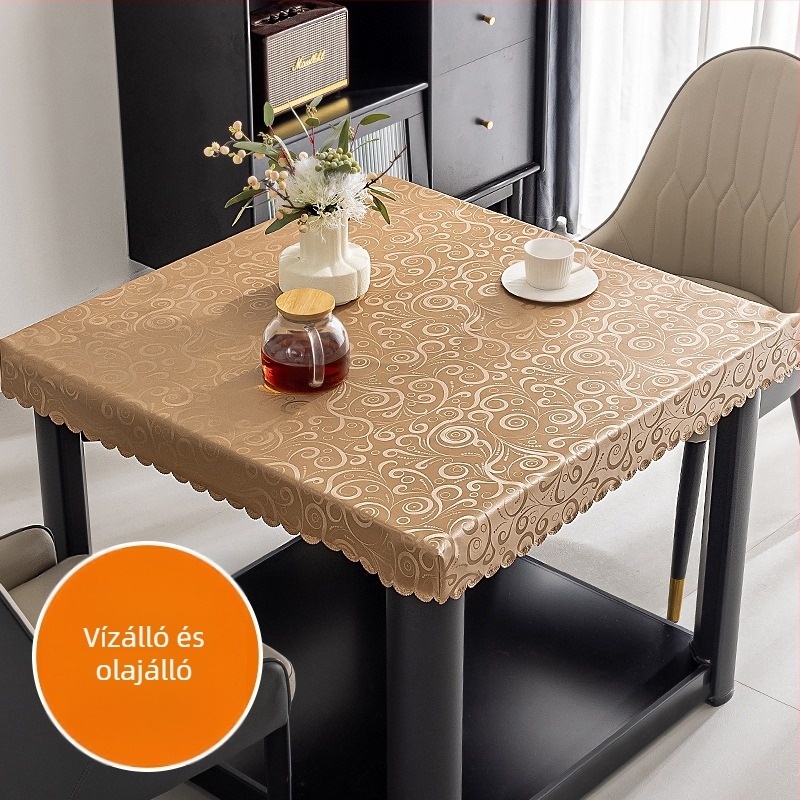 Négyzet alakú PVC asztalterítő, vízálló, por- és olajálló, modern minimalist stílusú, növények és virágok mintával.