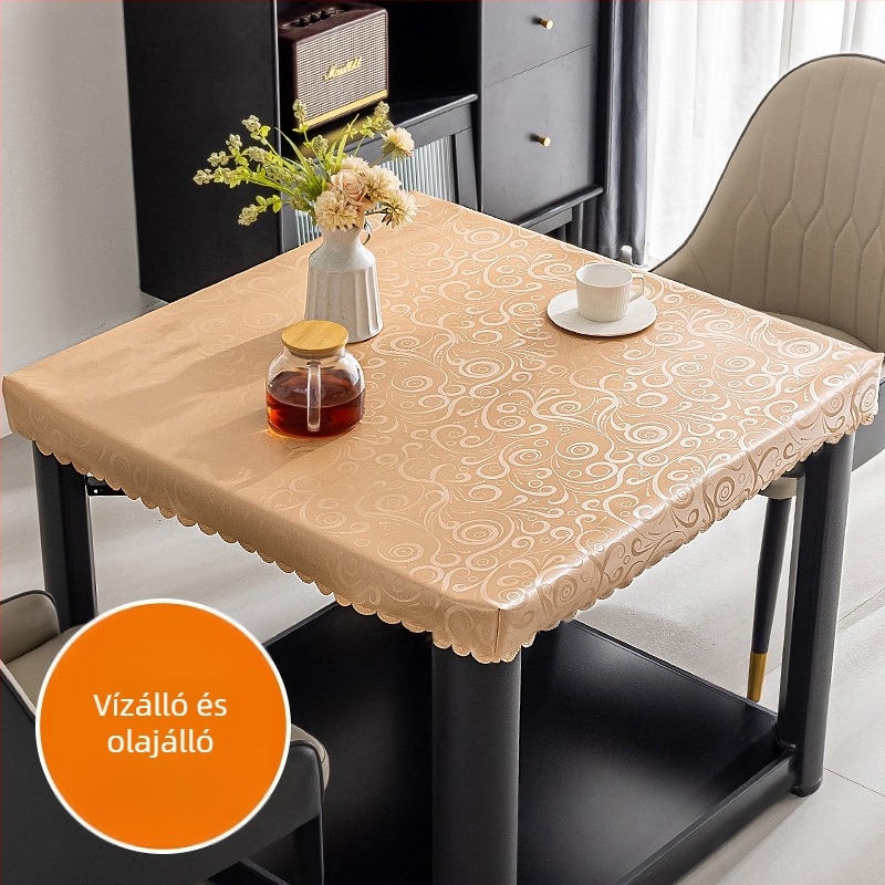Négyzet alakú PVC asztalterítő, vízálló, por- és olajálló, modern minimalist stílusú, növények és virágok mintával.