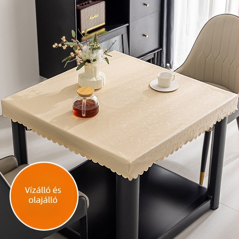 Négyzet alakú PVC asztalterítő, vízálló, por- és olajálló, modern minimalist stílusú, növények és virágok mintával.