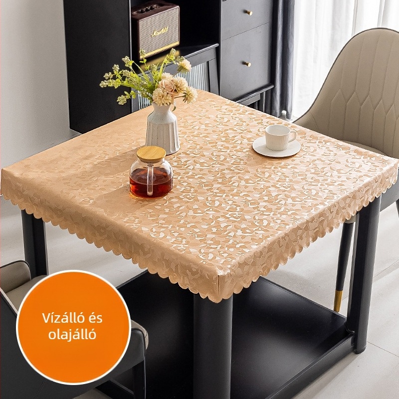 Négyzet alakú PVC asztalterítő, vízálló, por- és olajálló, modern minimalist stílusú, növények és virágok mintával.