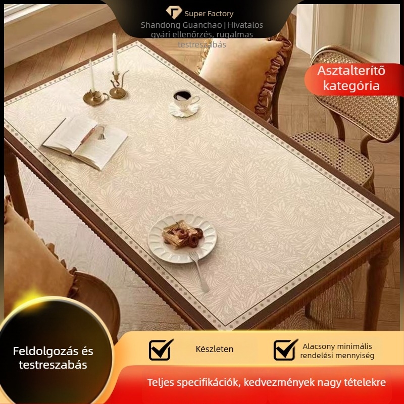 Asztal alátét – Light Luxury stílus, vízálló, olajálló és hőálló, téglalap alakú, növény- és virágmintás, anyag Cortical