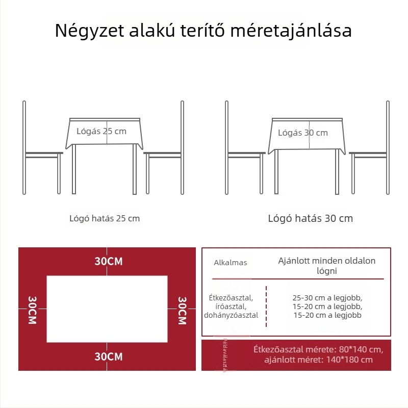 Vörös ünnepi esküvőasztalterítő boldogság jelképével, négyszögletes és téglalap alakú asztalokhoz