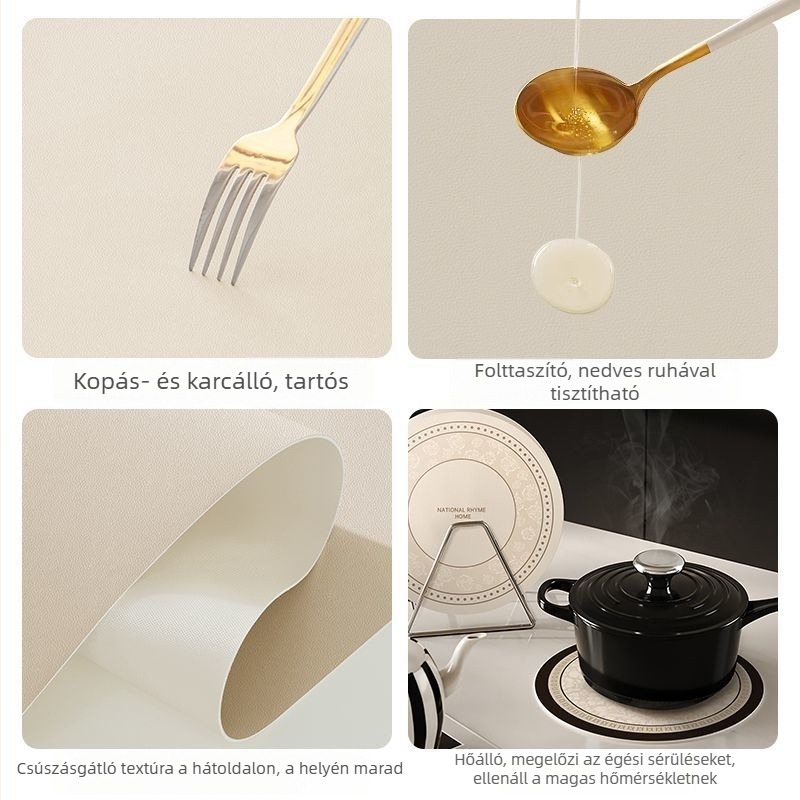 Kör alakú, kétoldalas bőr étkező alátét francia retro stílusban, vízálló és olajálló, hőszigetelő, égés elleni védelem, premium asztal alátét