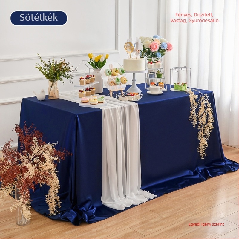 Zöld szatén asztalterítő desszertasztalhoz, születésnapi rendezvényekhez és bankettekhez, elegáns minimalist stílusú, téglalap alakú, konferenciákhoz