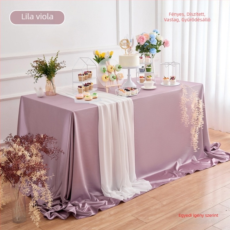 Zöld szatén asztalterítő desszertasztalhoz, születésnapi rendezvényekhez és bankettekhez, elegáns minimalist stílusú, téglalap alakú, konferenciákhoz