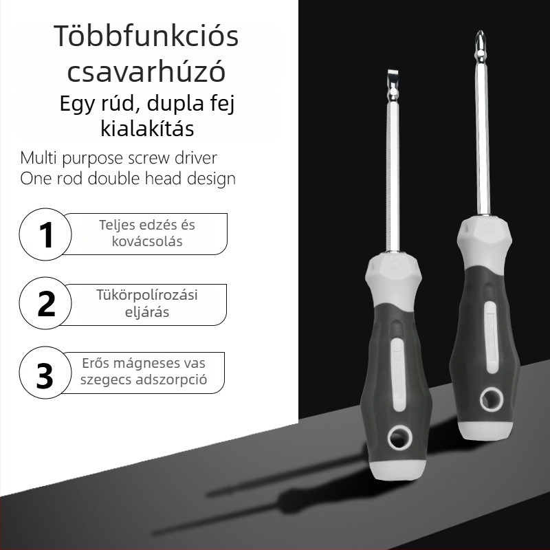 Multifunkcionális csavarhúzó lapos, kereszthornyú és Torx fejjel, mágneses, dupla végű, kézi szerelőeszköz