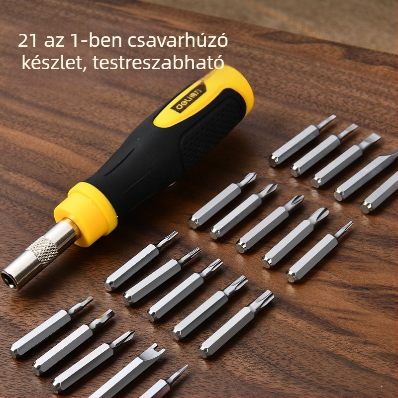 Deli DL1021D elektronikus precíziós karbantartó csavarhúzókészlet, 21 darab, mágneses, króm-vanádium acél hegyek