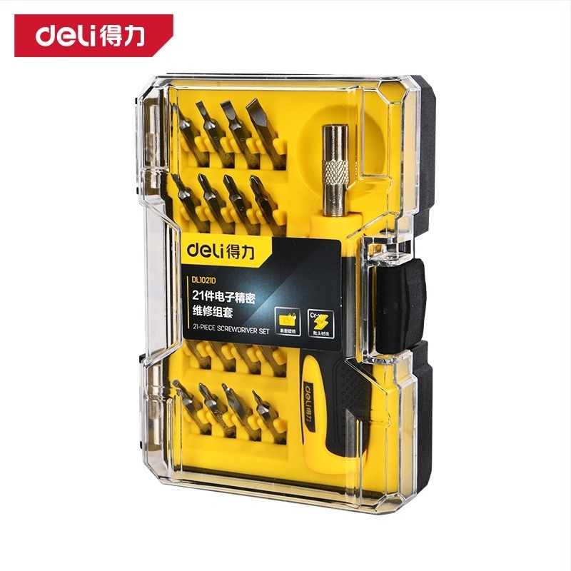 Deli DL1021D elektronikus precíziós karbantartó csavarhúzókészlet, 21 darab, mágneses, króm-vanádium acél hegyek