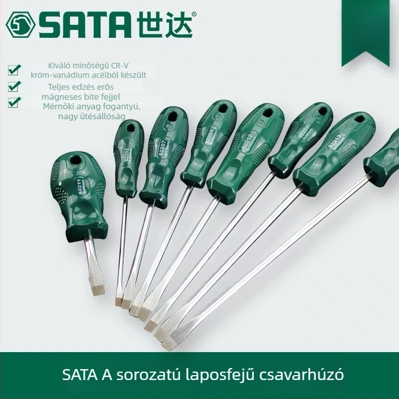 Shida A-sorozat mágneses laposfejű csavarhúzó műanyag markolattal, króm-vanádiumos acélból, rendkívül kemény, többfunkciós