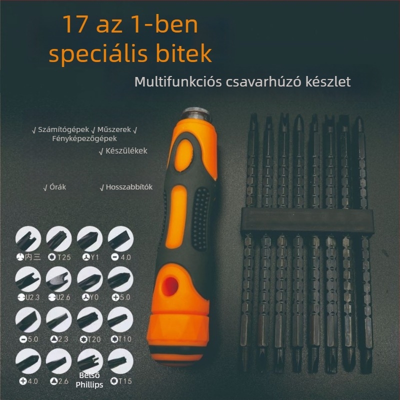 17 az 1-ben mágneses króm-vanádium acélszerszám-készlet, kettős végű bitekkel