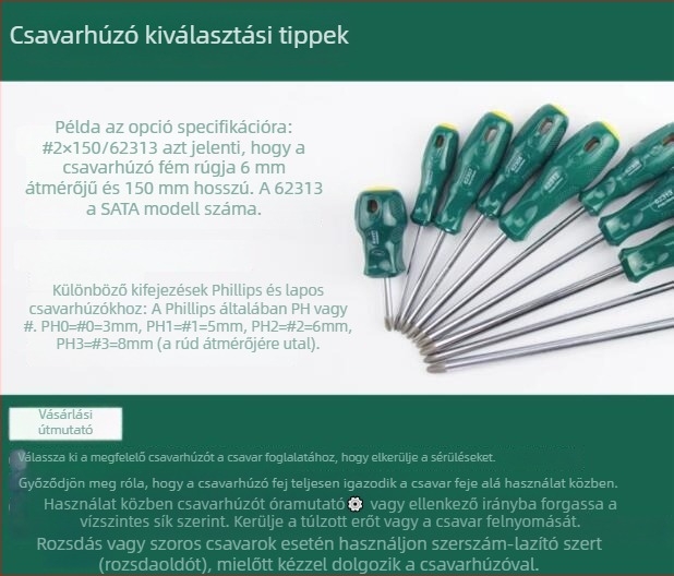 Keresztfejű csavarhúzó mágneses és szigetelt, króm-vanádium acélból, modell 62302-62320