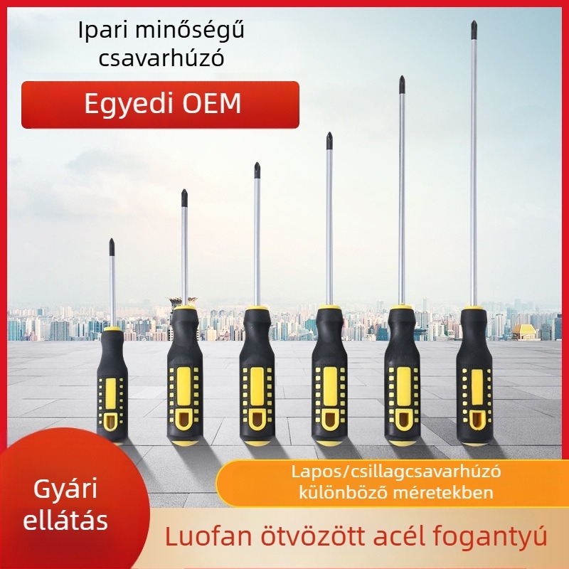 Kereszt- és egyenesfejű mágneses csavarhúzó krom-vanádium acélból, erős mágnes, ergonómikus markolat