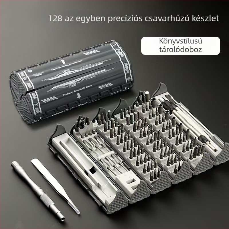128-in-1 csavarhúzó készlet, mágneses, S2 eszközacélból, tömege 645 g, kézi többfunkciós szétszerelő és precíziós javító eszközkészlet
